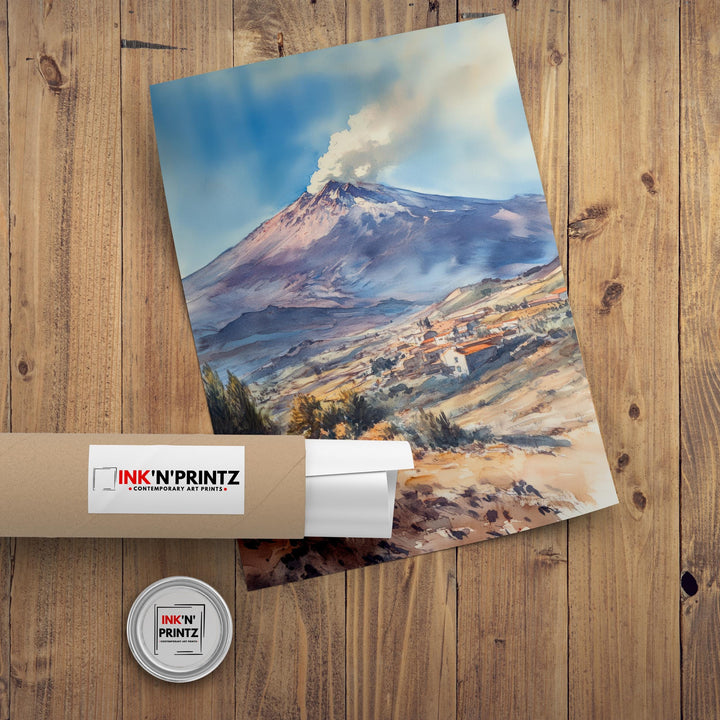 Mount Etna Watercolor Painting Sicily Volcano Art Mount Etna Print Scenic Mountain Decor Gift for Sicily Lovers