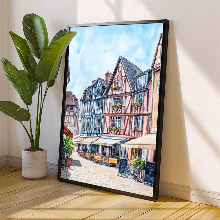 Normandy Watercolor Painting French Coast Art Normandy Print Scenic Beach Village Decor Gift for France Lovers