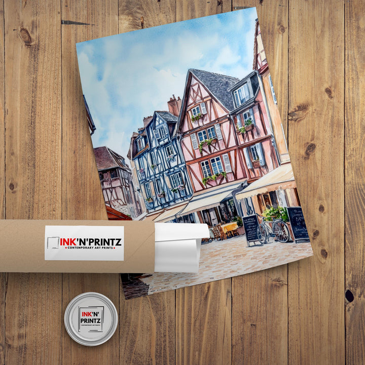 Normandy Watercolor Painting French Coast Art Normandy Print Scenic Beach Village Decor Gift for France Lovers