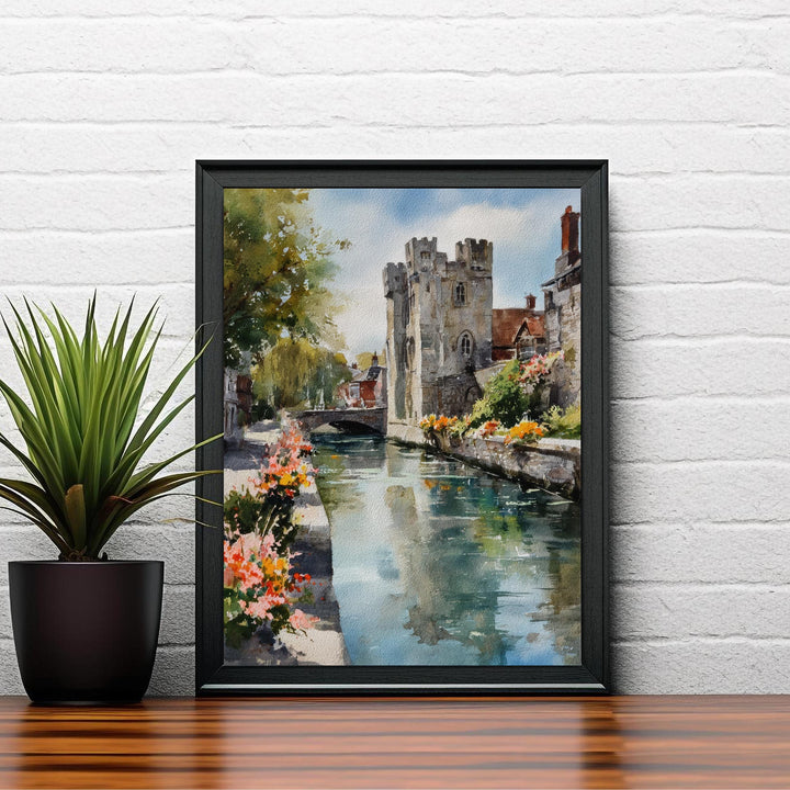 Canterbury Watercolor Painting UK Historic City Art Canterbury Print Scenic Cathedral City Decor Medieval Streets Art