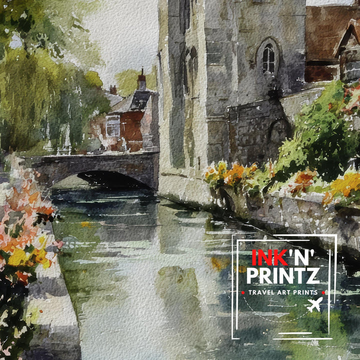 Canterbury Watercolor Painting UK Historic City Art Canterbury Print Scenic Cathedral City Decor Medieval Streets Art