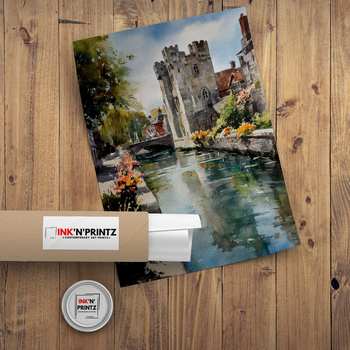 Canterbury Watercolor Painting UK Historic City Art Canterbury Print Scenic Cathedral City Decor Medieval Streets Art