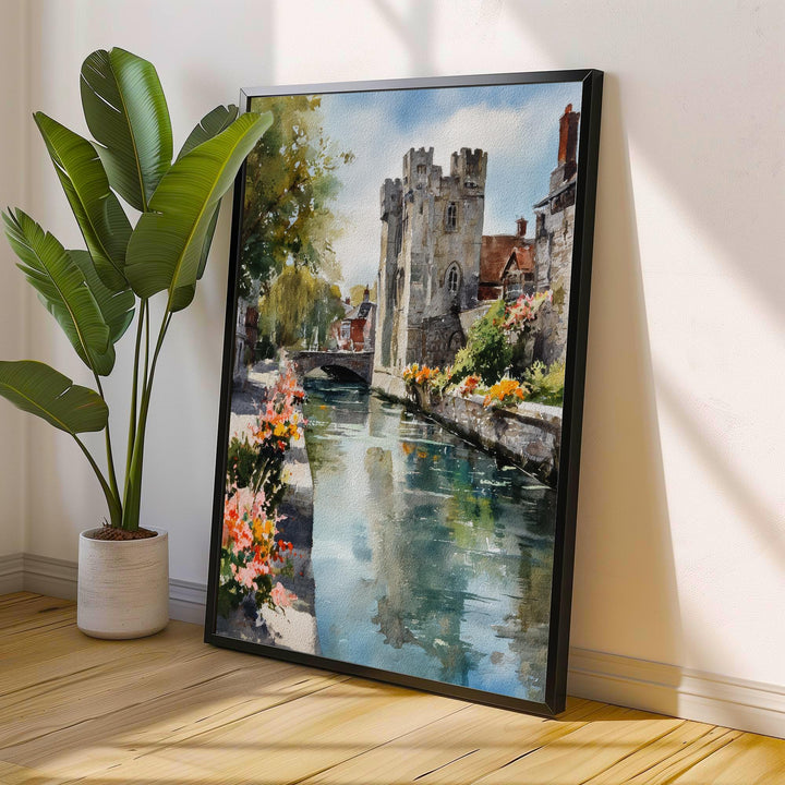 Canterbury Watercolor Painting UK Historic City Art Canterbury Print Scenic Cathedral City Decor Medieval Streets Art