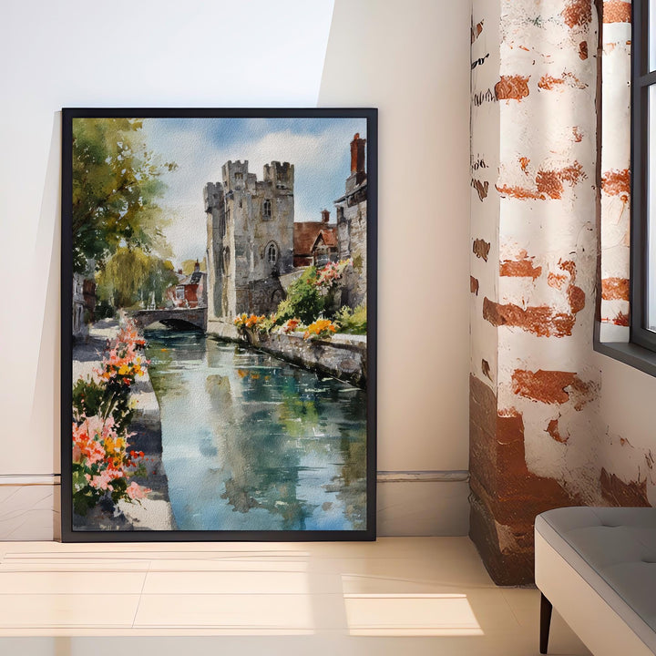 Canterbury Watercolor Painting UK Historic City Art Canterbury Print Scenic Cathedral City Decor Medieval Streets Art