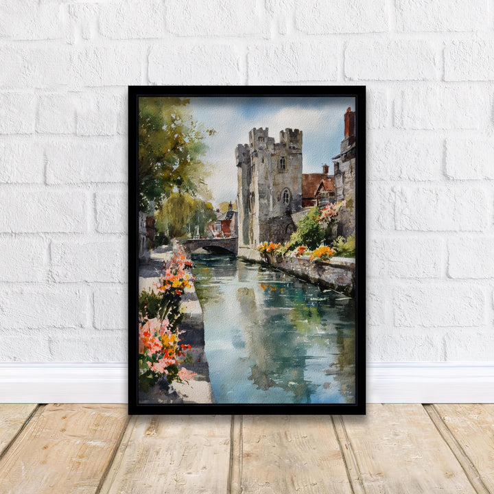 Canterbury Watercolor Painting UK Historic City Art Canterbury Print Scenic Cathedral City Decor Medieval Streets Art