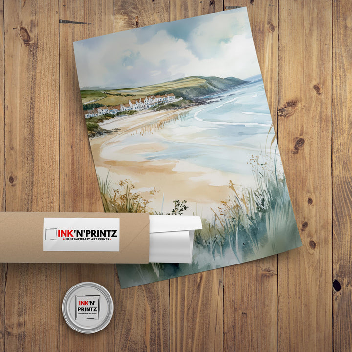 Woolacombe Watercolor Painting North Devon Beach Art Woolacombe Print Scenic Seaside Decor