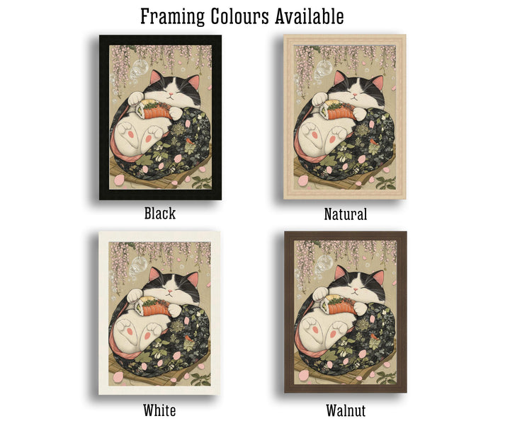 Japanese Cat Sleeping Poster Cute Feline Wall Art Japanese Style Home Decor