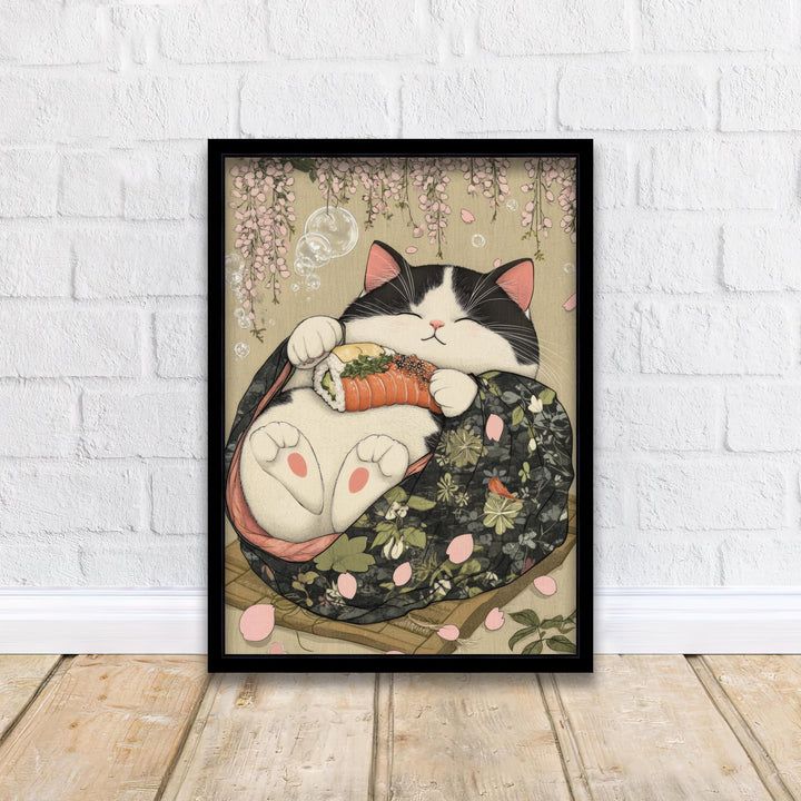 Japanese Cat Sleeping Poster Cute Feline Wall Art Japanese Style Home Decor