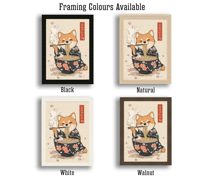 Shiba Slurping Ramen Art Print Whimsical Japanese Style Dog Poster for Cozy Homes Kitchen Decor and Ramen Lover Inspired Spaces