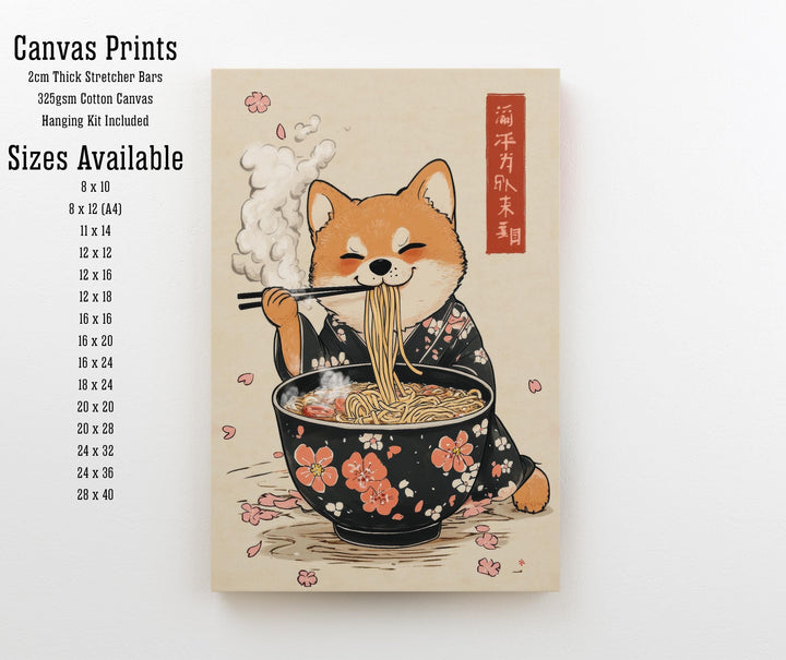 Shiba Slurping Ramen Art Print Whimsical Japanese Style Dog Poster for Cozy Homes Kitchen Decor and Ramen Lover Inspired Spaces