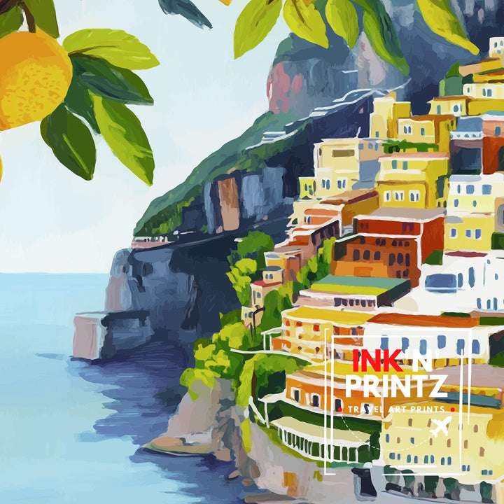 Positano Italy Travel Poster Amalfi Coast Art Positano Print Scenic Mediterranean Decor