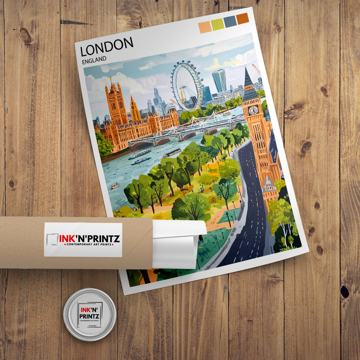 London Travel Poster UK City Art London Print Scenic London Landmark Decor