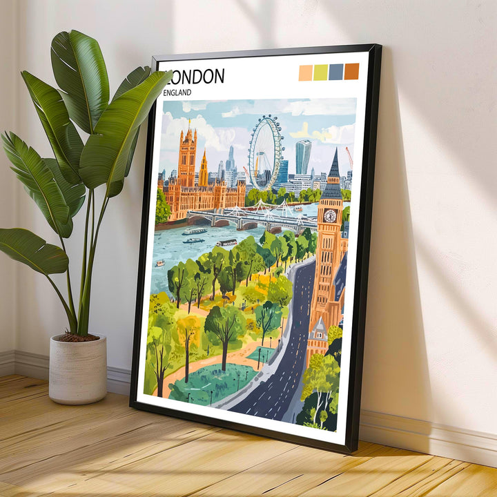 London Travel Poster UK City Art London Print Scenic London Landmark Decor