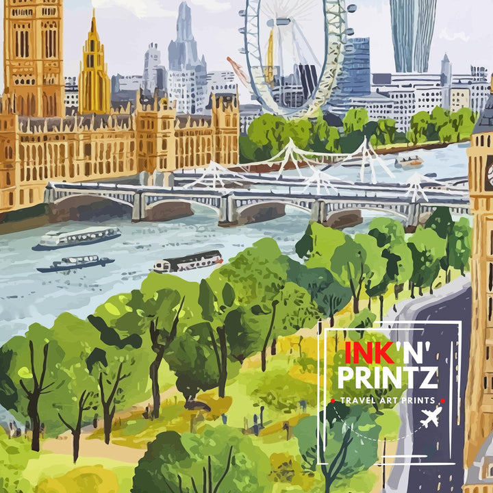 London Travel Poster UK City Art London Print Scenic London Landmark Decor