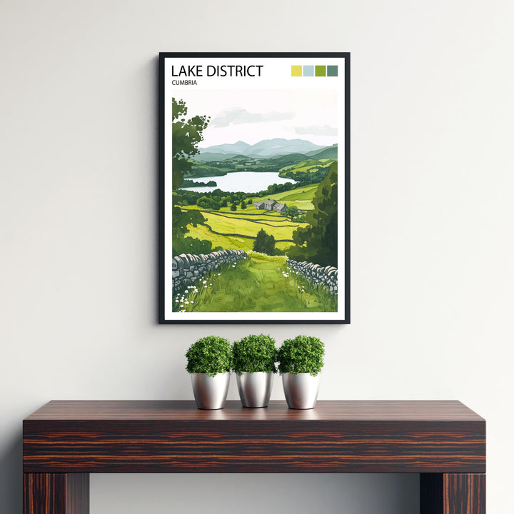Lake District Travel Poster UK Landscape Art Lake District Print Scenic Mountain Lake Decor