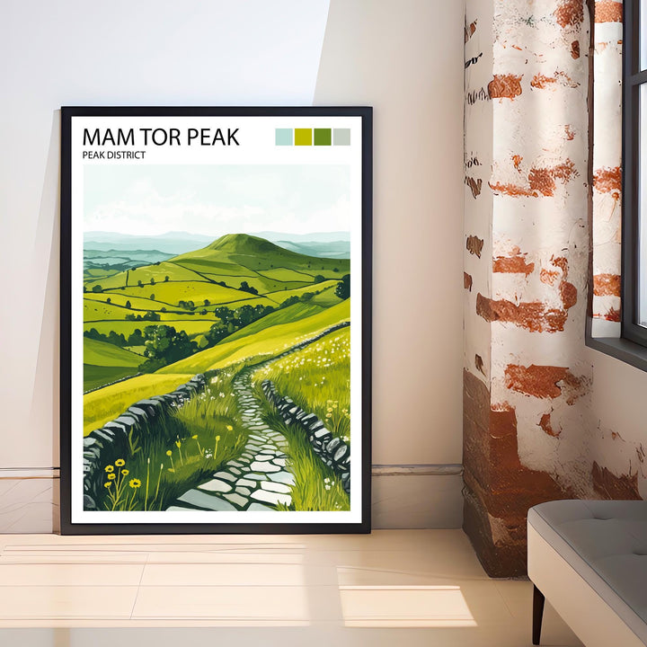 Mam Tor Peak District Travel Poster UK Landscape Art Mam Tor Print Scenic Mountain Decor