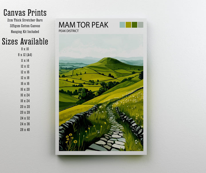 Mam Tor Peak District Travel Poster UK Landscape Art Mam Tor Print Scenic Mountain Decor