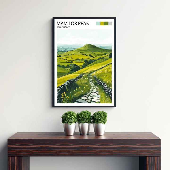 Mam Tor Peak District Travel Poster UK Landscape Art Mam Tor Print Scenic Mountain Decor