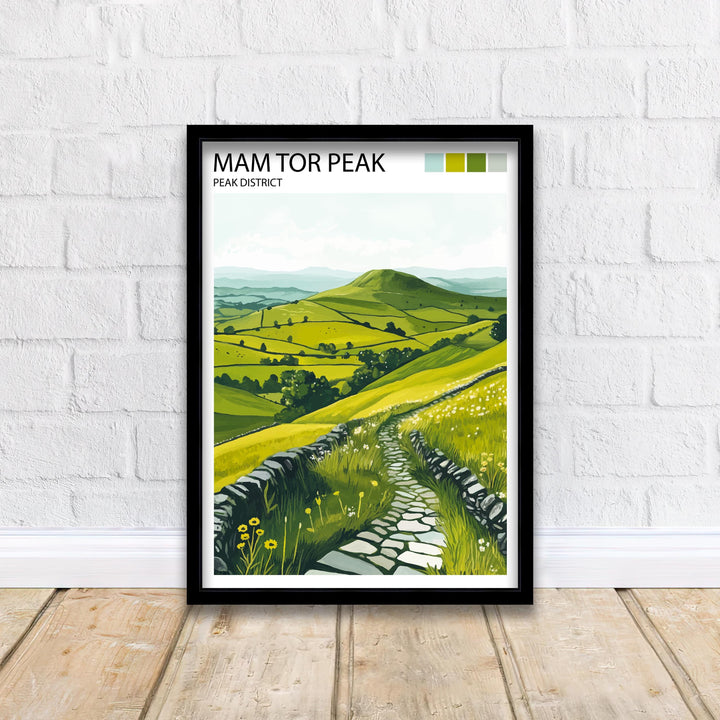 Mam Tor Peak District Travel Poster UK Landscape Art Mam Tor Print Scenic Mountain Decor