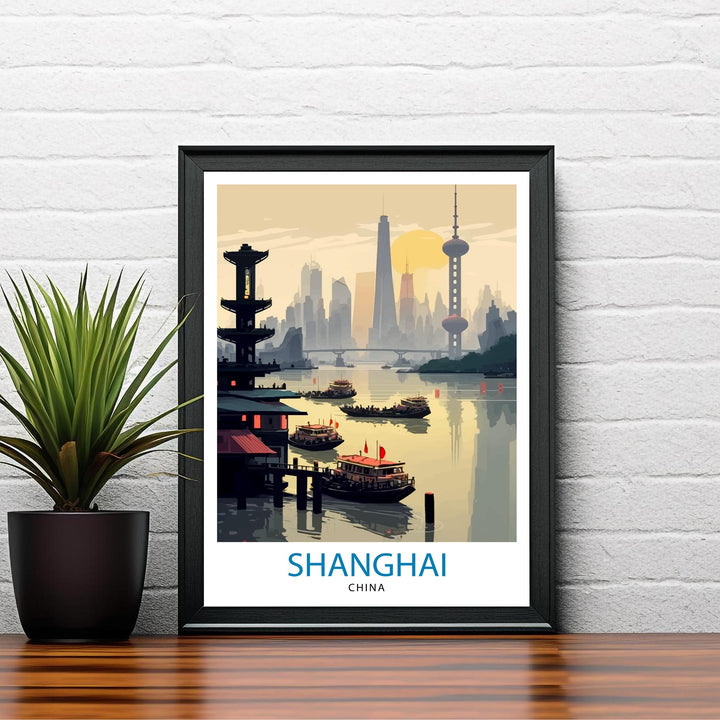 Shanghai China Travel Poster Shanghai Wall Art China Travel Poster Shanghai Illustration Travel Print Gift for Shanghai China Home Decor