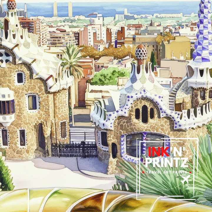 Barcelona Spain Watercolor Painting Barcelona Wall Art Spain Travel Poster Barcelona Print Scenic City Art Gift for Barcelona Home Decor