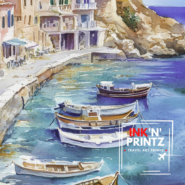 Greece Watercolor Painting Greek Island Art Greece Print Scenic Mediterranean Decor Gift for Greece Lovers Home Decor