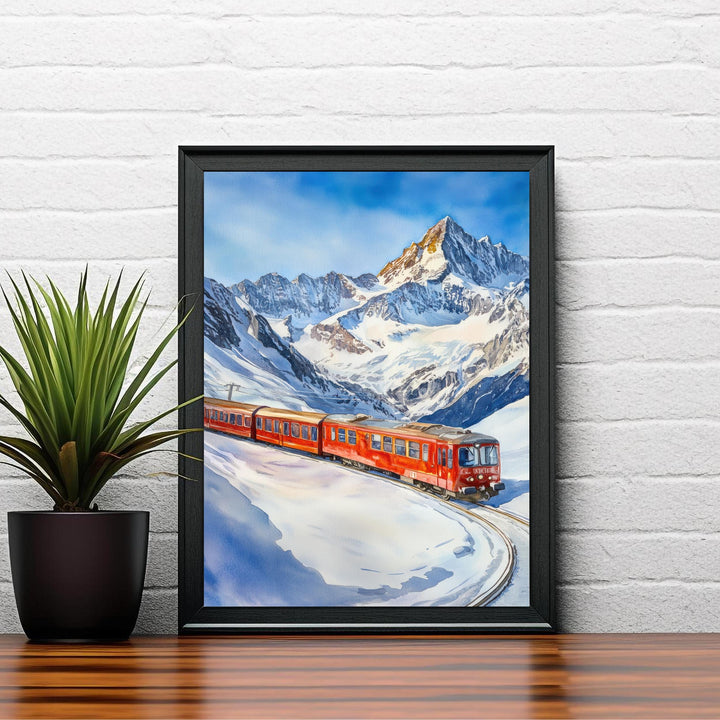 Jungfraujoch Switzerland Watercolor Painting Swiss Alps Art Jungfraujoch Print Scenic Mountain Decor Gift for Switzerland Lovers