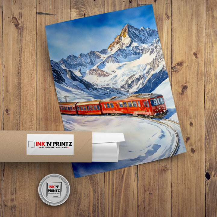 Jungfraujoch Switzerland Watercolor Painting Swiss Alps Art Jungfraujoch Print Scenic Mountain Decor Gift for Switzerland Lovers