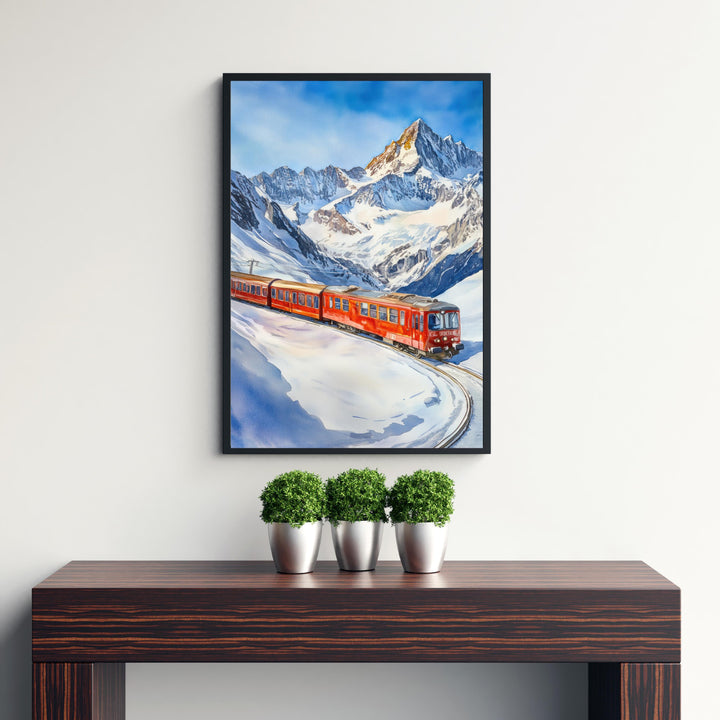 Jungfraujoch Switzerland Watercolor Painting Swiss Alps Art Jungfraujoch Print Scenic Mountain Decor Gift for Switzerland Lovers
