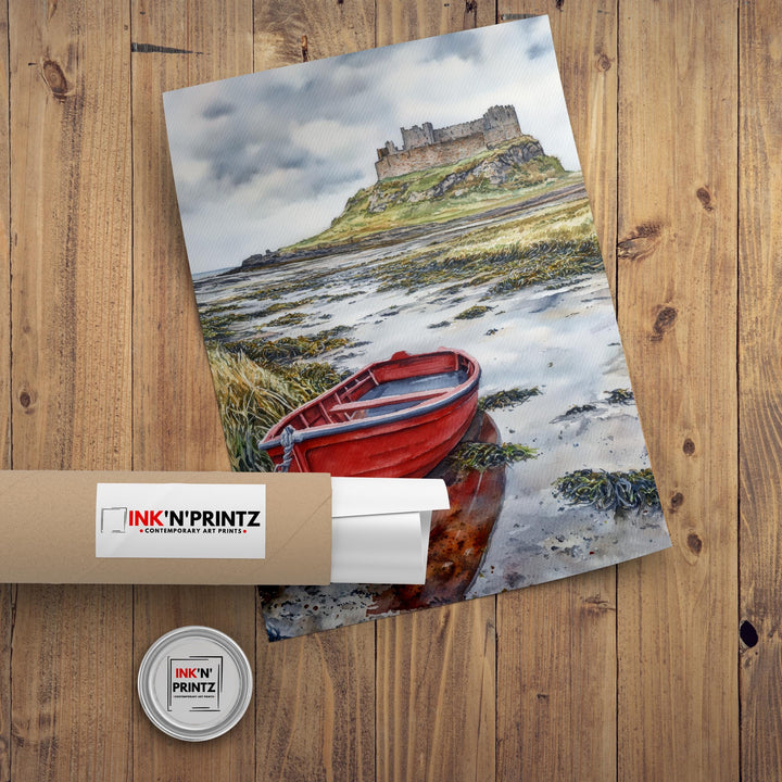 Lindisfarne Castle Watercolor Painting Northumberland Castle Art Lindisfarne Print Scenic Coastal Decor Gift for UK Lovers