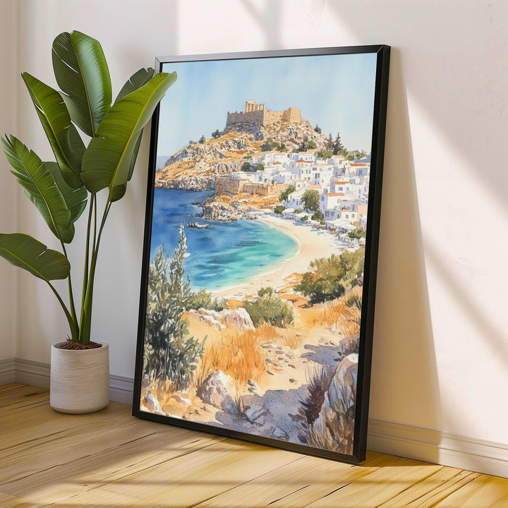 Rhodes Greece Watercolor Painting Greek Island Art Rhodes Print Scenic Mediterranean Decor Gift for Greece Lovers