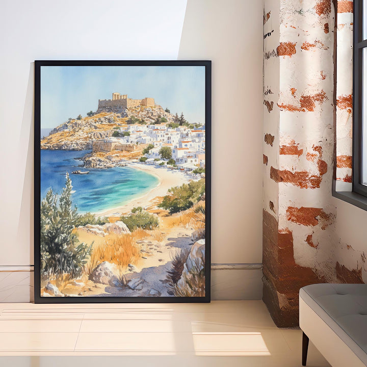 Rhodes Greece Watercolor Painting Greek Island Art Rhodes Print Scenic Mediterranean Decor Gift for Greece Lovers