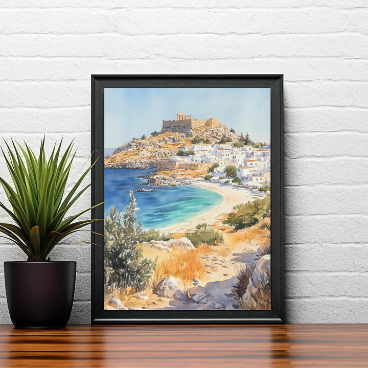 Rhodes Greece Watercolor Painting Greek Island Art Rhodes Print Scenic Mediterranean Decor Gift for Greece Lovers