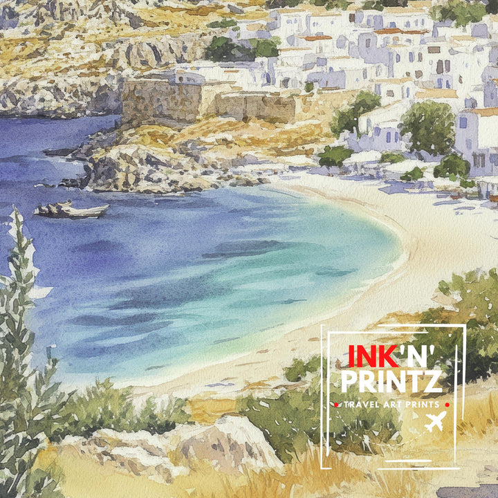 Rhodes Greece Watercolor Painting Greek Island Art Rhodes Print Scenic Mediterranean Decor Gift for Greece Lovers