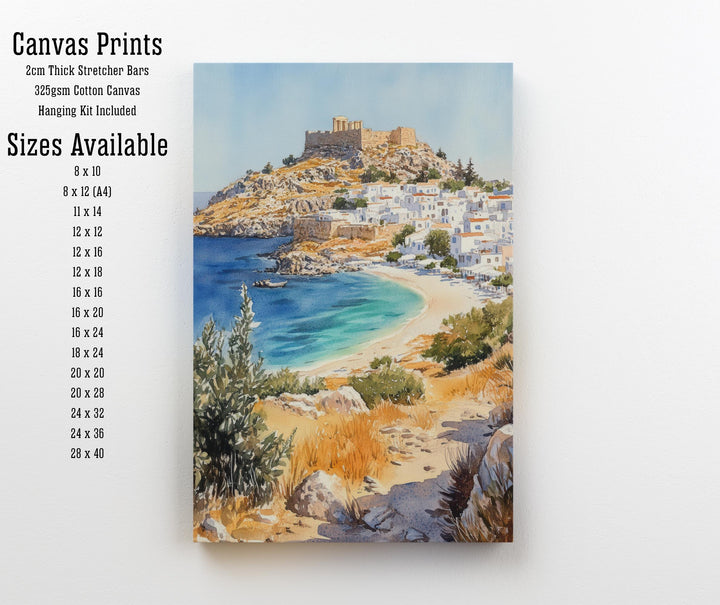 Rhodes Greece Watercolor Painting Greek Island Art Rhodes Print Scenic Mediterranean Decor Gift for Greece Lovers