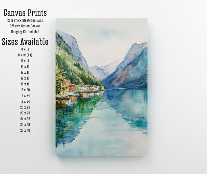 Olden Norway Watercolor Painting Norwegian Fjord Art Olden Print Scenic Mountain Lake Decor Gift for Norway Lovers