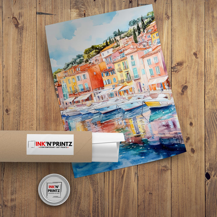 Villefranche-sur-Mer Watercolor Painting French Riviera Art Villefranche Print Scenic Seaside Village Decor Gift for France Lovers