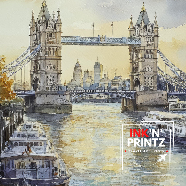 London Watercolor Painting UK City Art London Print Scenic Cityscape Decor Gift for London Lovers