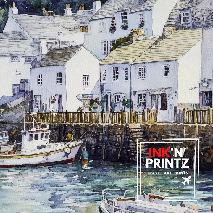 Fowey Cornwall Watercolor Painting Cornwall Village Art Fowey Print Scenic Seaside Village Decor Gift for Cornwall Lovers