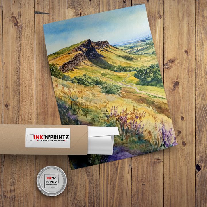 Arthur's Seat Scotland Watercolor Painting Edinburgh Landscape Art Arthur's Seat Print Scenic City View Decor