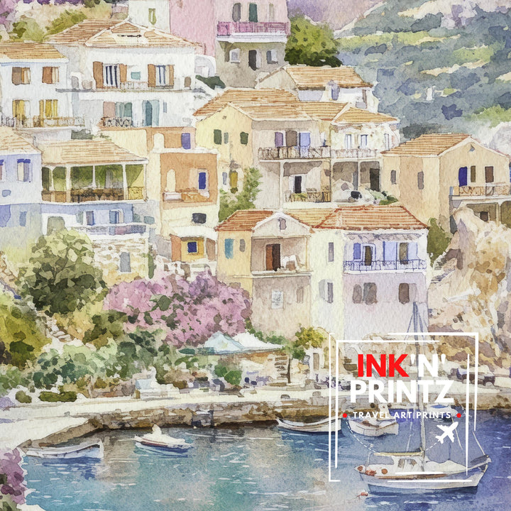 Kefalonia Greece Watercolor Painting Greek Island Art Kefalonia Print Scenic Mediterranean Decor Gift for Greece Lovers