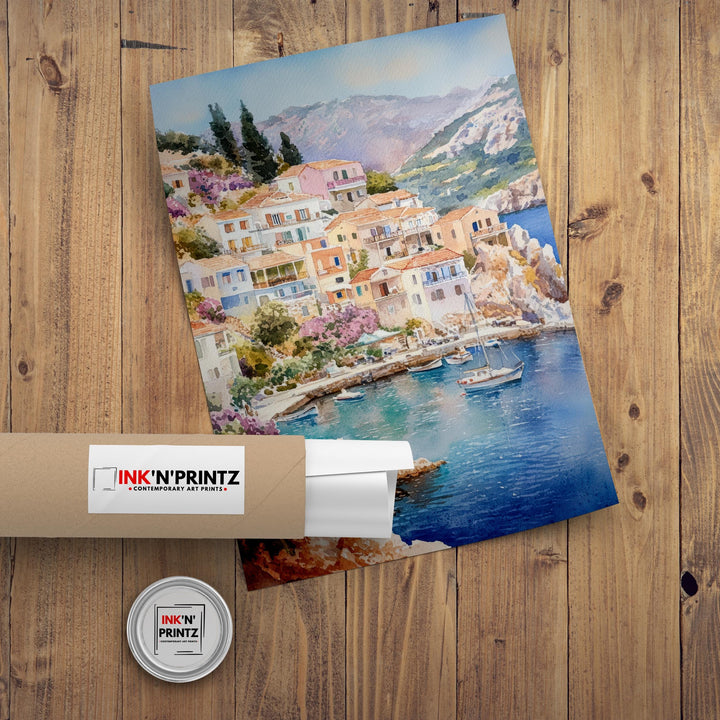 Kefalonia Greece Watercolor Painting Greek Island Art Kefalonia Print Scenic Mediterranean Decor Gift for Greece Lovers