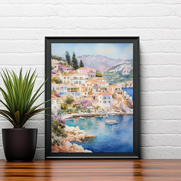Kefalonia Greece Watercolor Painting Greek Island Art Kefalonia Print Scenic Mediterranean Decor Gift for Greece Lovers