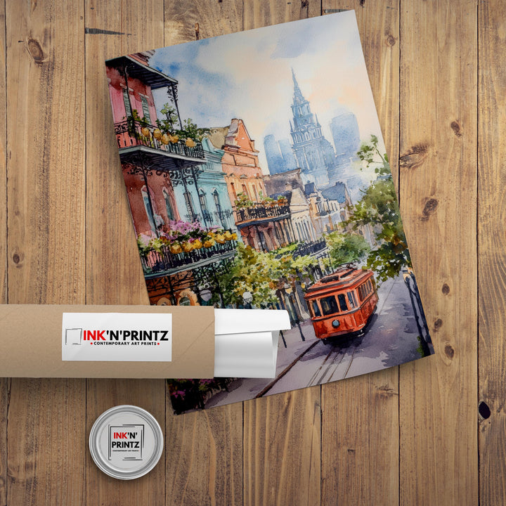 New Orleans Watercolor Painting Louisiana City Art New Orleans Print Scenic French Quarter Decor Gift for New Orleans Lovers