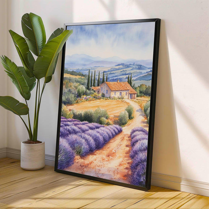 Provence Watercolor Painting French Landscape Art Provence Print Scenic Lavender Fields Decor Gift for France Lovers