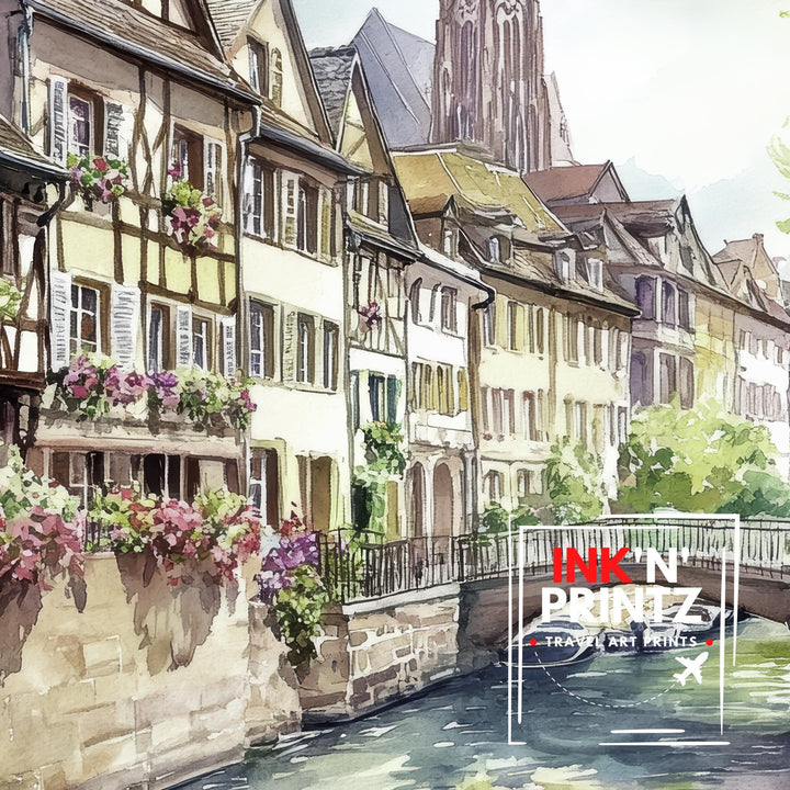 Strasbourg Watercolor Painting France City Art Strasbourg Print Scenic Alsace Decor Gift for France Lovers