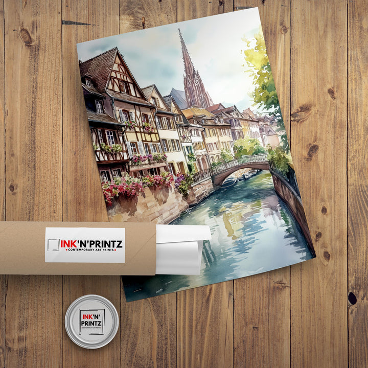 Strasbourg Watercolor Painting France City Art Strasbourg Print Scenic Alsace Decor Gift for France Lovers