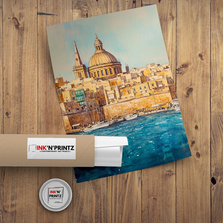 Valletta Malta Watercolor Painting Mediterranean City Art Valletta Print Scenic Malta Decor Gift for Malta Lovers