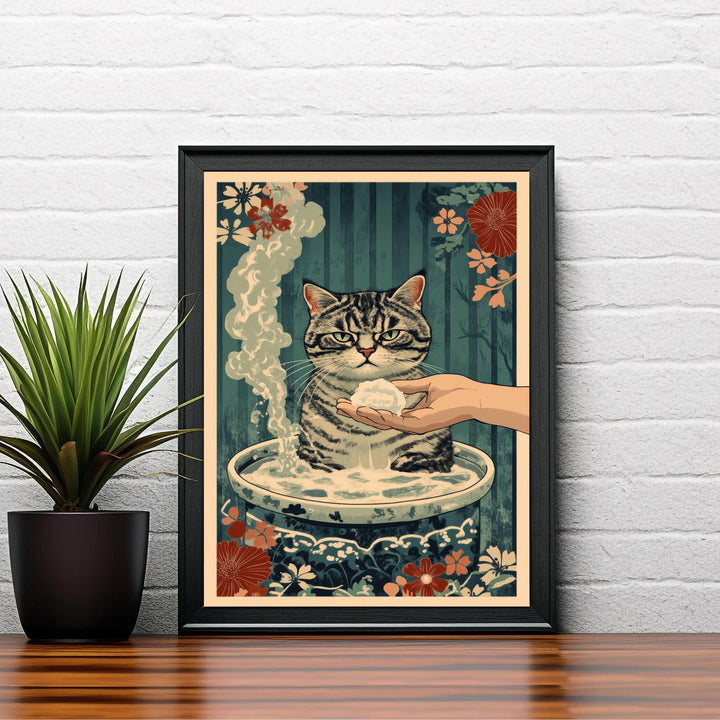 Grumpy Cat Japanese Art Print Whimsical Poster Ukiyo-e Style Cat Wall Art for Cozy Homes Funny Animal Decor and Cat Lover Spaces