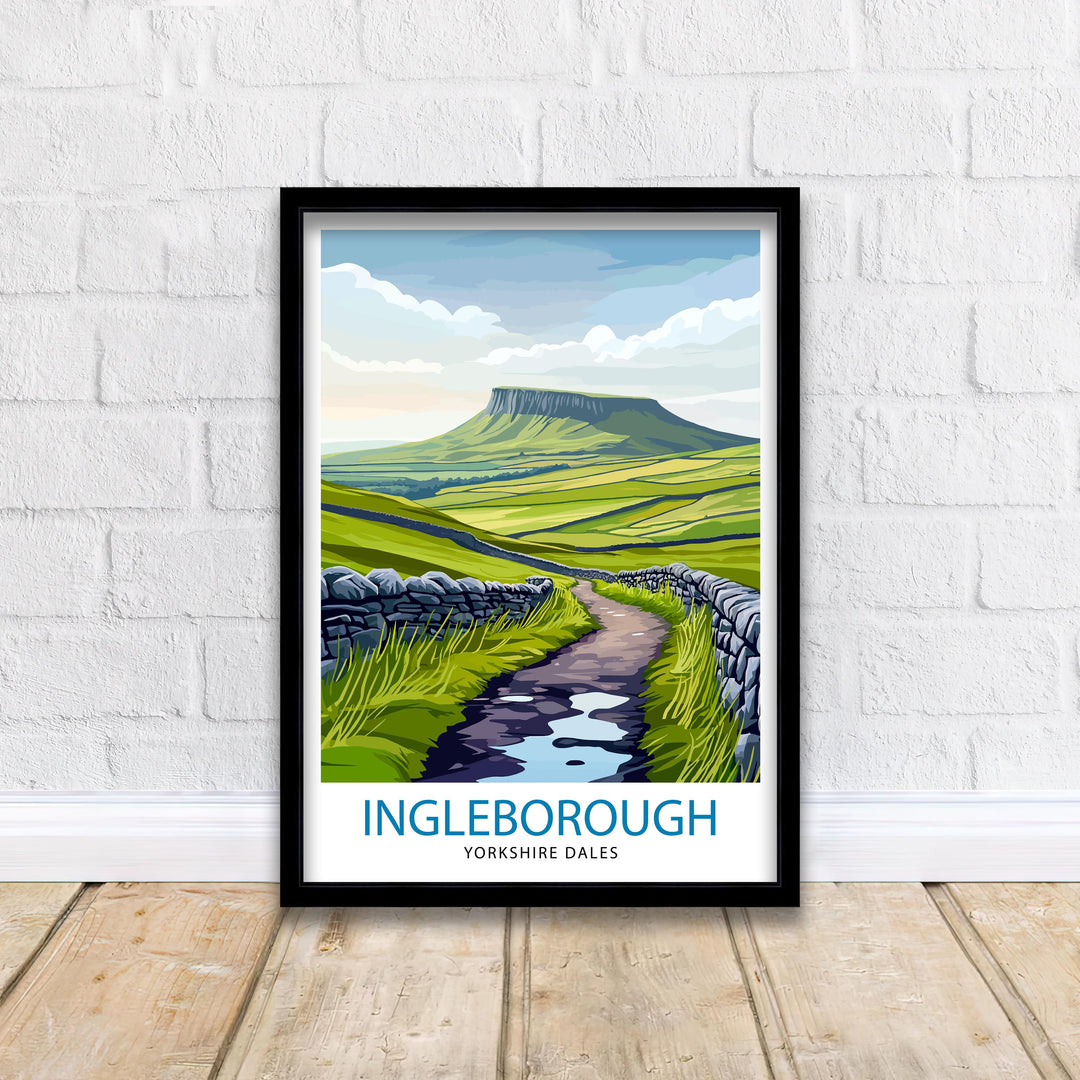 Ingleborough Travel Poster Yorkshire Dales Art Ingleborough Print Scenic Mountain Decor Gift for Hiking Lovers